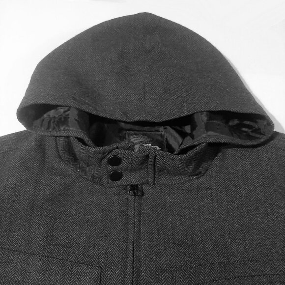 Y2k Elixir Jacket XL Gray tweed full Zip Hooded Insulated Lining pockets Aviator - Picture 7 of 9